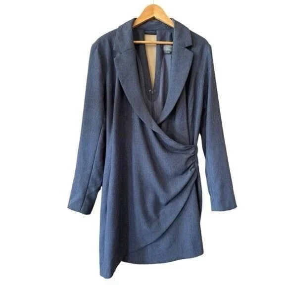 ANTHROPOLOGIE Long Sleeve V Neck Blazer Mini Dress Navy Size 16 NEW